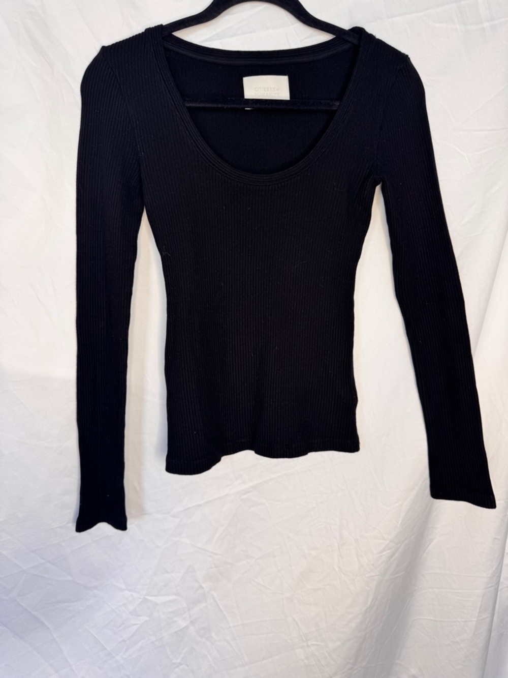 Citizens of Humanity Black Ribbed Scoop Neck Long Sleeve Top